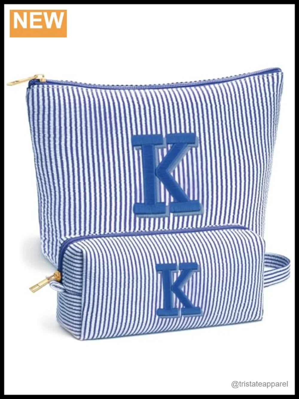 Seersucker Toiletry Makeup Bag Set with Embroidered Initial, Travel Cosmetic